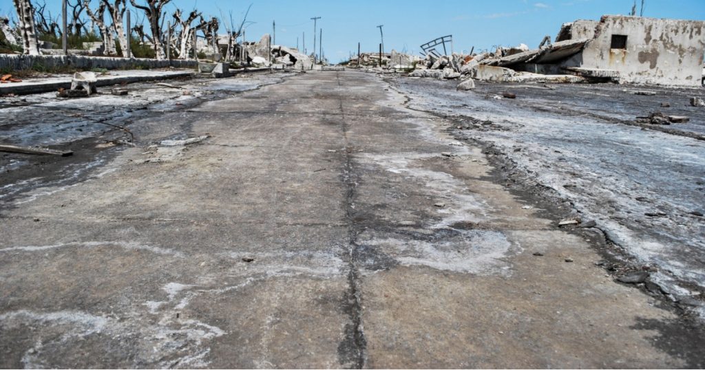ruined city. City abandoned by a flood. Desolate landscape. epecuen