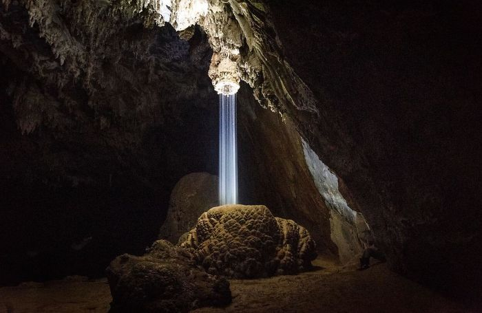 A naturally formed cave shower.