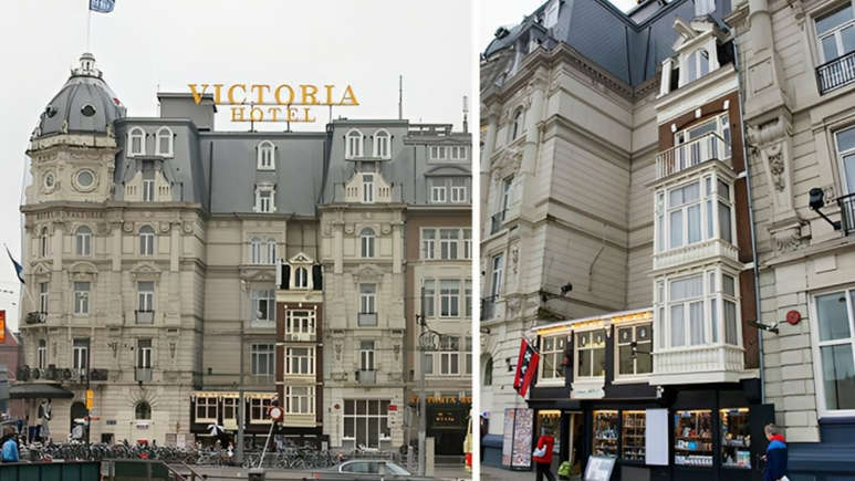 The Victoria Hotel with two unbought houses in the middle.