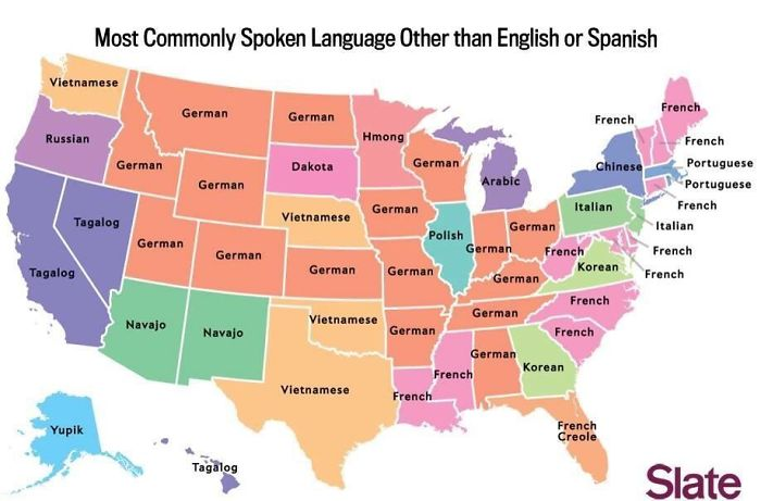 map of most commonly spoken languages in America