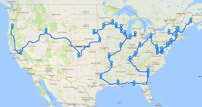 Map of shortest route connecting every Springfield