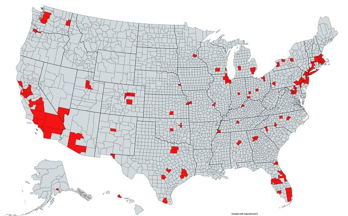 Maps showing population distribution in the USA
