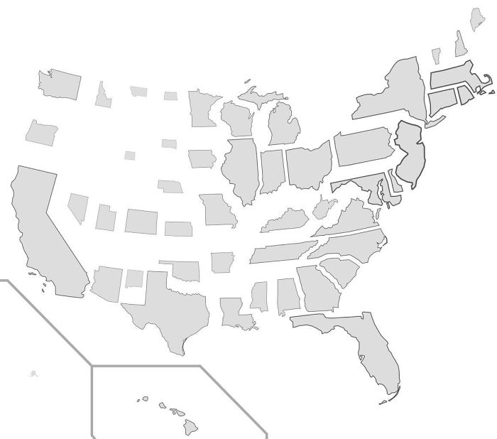 States scaled to population density