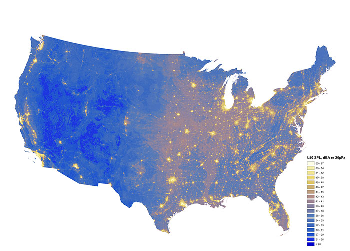 Map showing loudest and quietest spots
