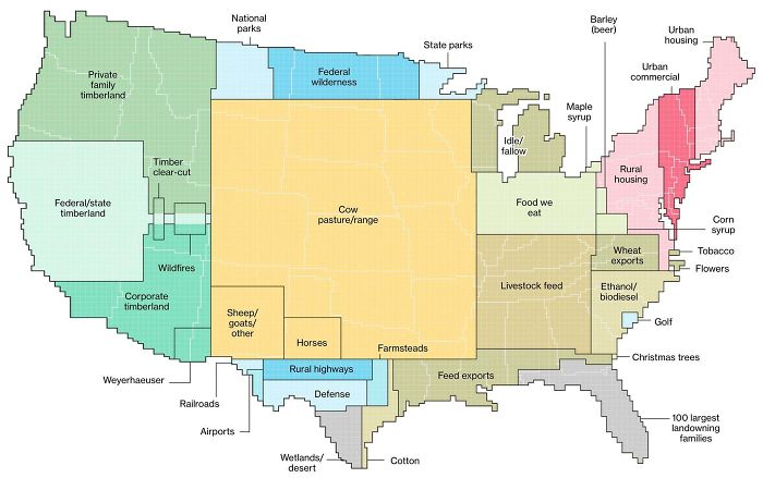 Map showing how USA states use their land