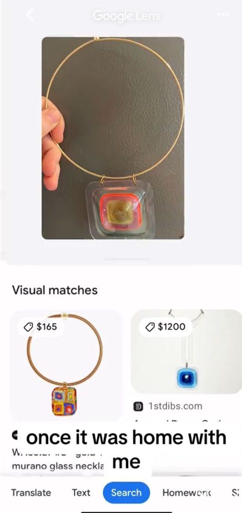 Looking up the necklace on Google Lens.