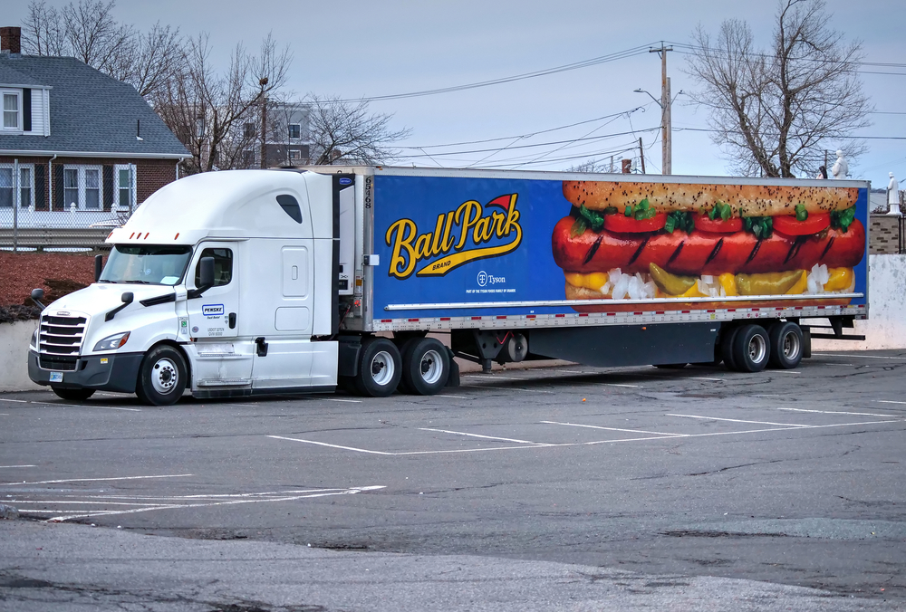 Ball Park Franks Tyson foods delivery truck, number one selling hot dog brand in USA, Revere Massachusetts, January 15 2021
