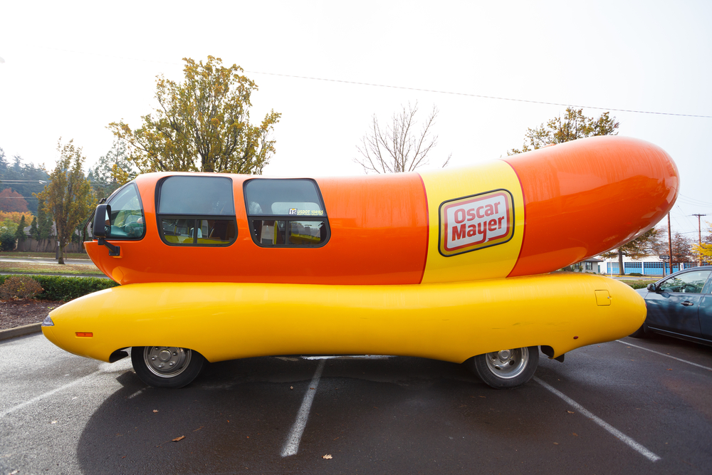 EUGENE, OR - NOVEMBER 12, 2015: Oscar Mayer Wienermobile makes an appearance at the University of Oregon in Eugene.
