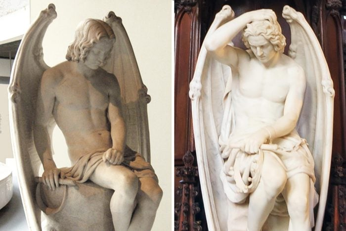 Left: The Angel of Death by Joseph Geefs; Right: The Genius of Evil by Guillaume Geefs