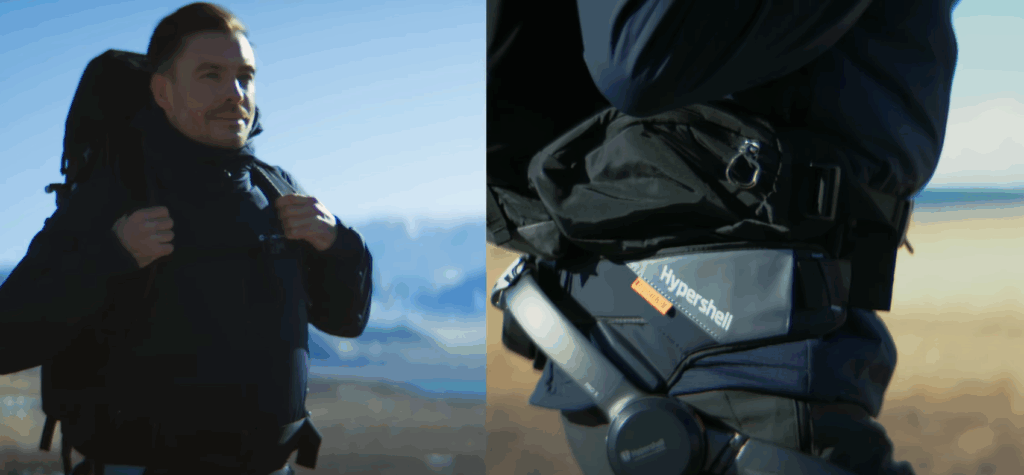man wearing backpack and hypershell