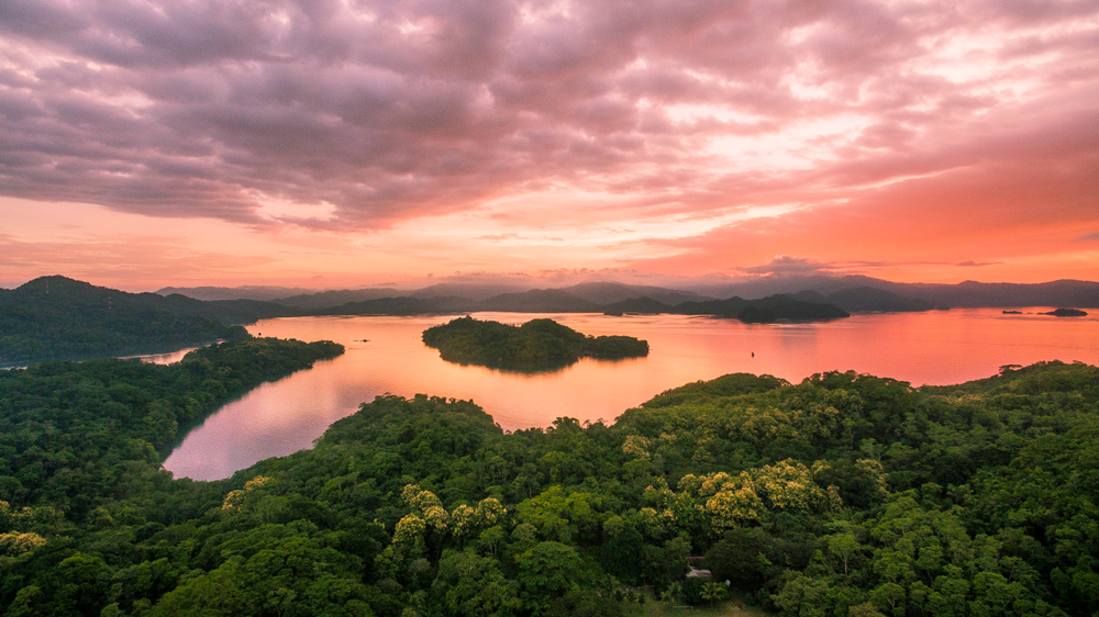 Sunset in Nicoya Penisula, Costa Rica. Taken above Cedros Island with a drone.