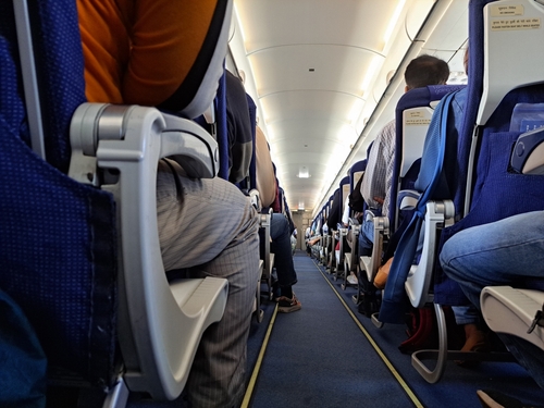 Bengaluru, Karnataka, Feb 24 2023: Indigo airplane with passengers on seats waiting to take off airplane with passengers on seats waiting to take off at Bengaluru airport