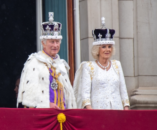 London, UK. 6th May 2023. King Charles III and Queen Camilla and other Royal Family Members on the Buckingham Palace balcony during the Coronation of King Charles III and Queen Camilla