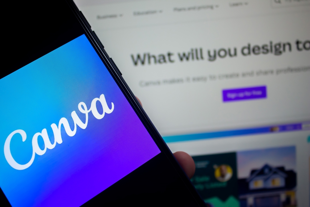 Canva logo displayed on the phone screen. Afyonkarahisar, Turkey - June 4, 2022.