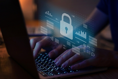 data protection and cybersecurity concept, internet network security online with padlock icon