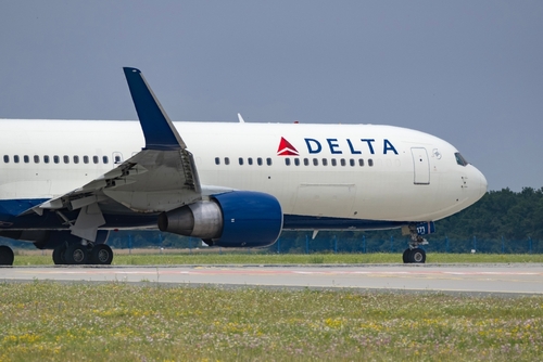 PRAGUE, Czech republic - July 12, 2024: Delta Air Lines Boeing 767-332 (ER) at Vaclav Havel airport Prague (PRG).Delta Air Lines is one of the major airlines of the United States and a legacy carrier.
