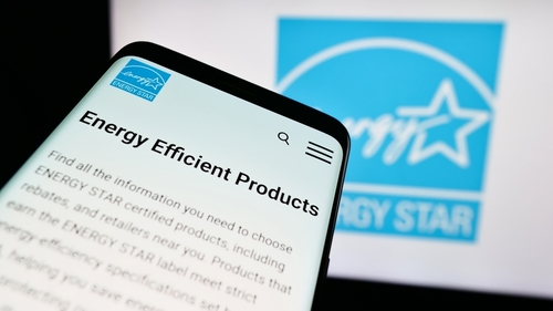 Stuttgart, Germany - 07-01-2024: Mobile phone with website of US energy efficiency program Energy Star in front of logo. Focus on top-left of phone display. Unmodified photo.