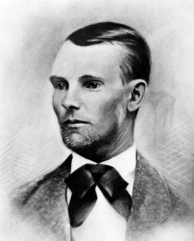 Jesse James, the western outlaw, from a daguerreotype made in 1875 in Nebraska City, Nebraska.