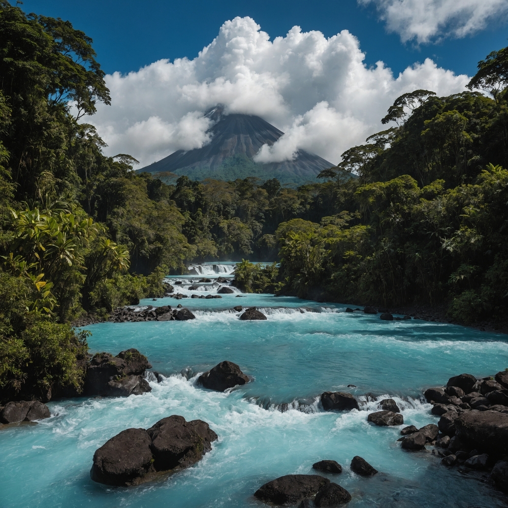 Rio Celeste, located in Tenorio Volcano National Park, Costa Rica, is a stunning natural wonder known for its vibrant turquoise-blue waters.