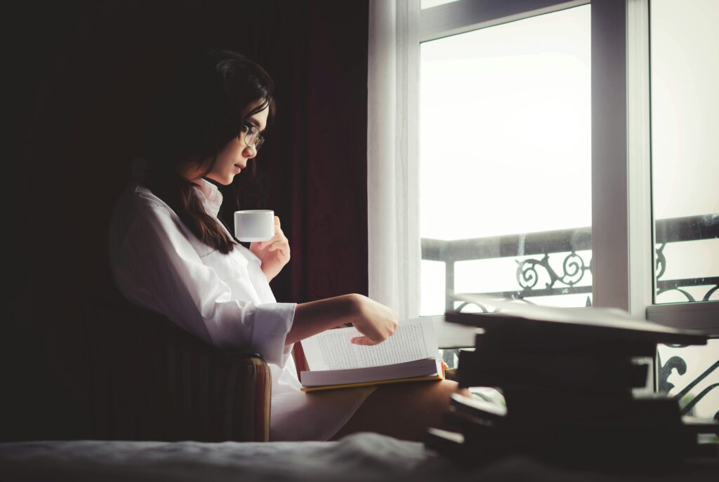 woman reading book