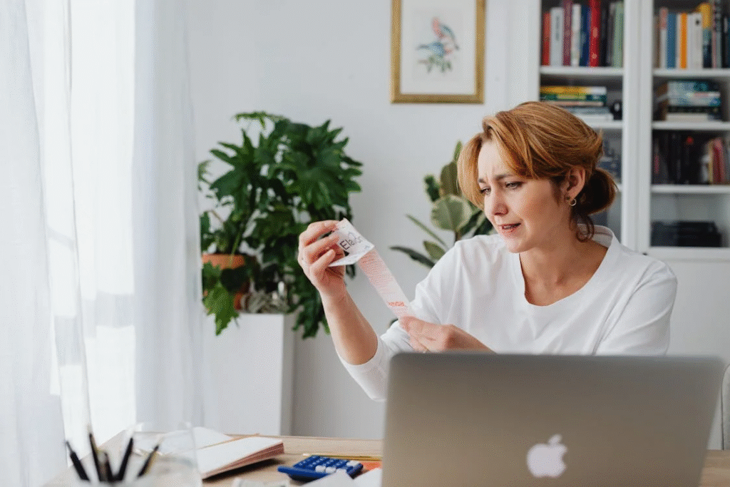 woman looking at slips