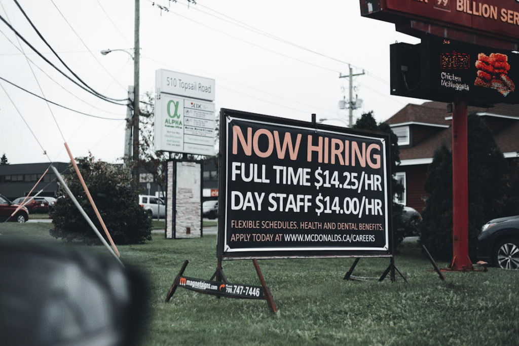 sign saying now hiring
