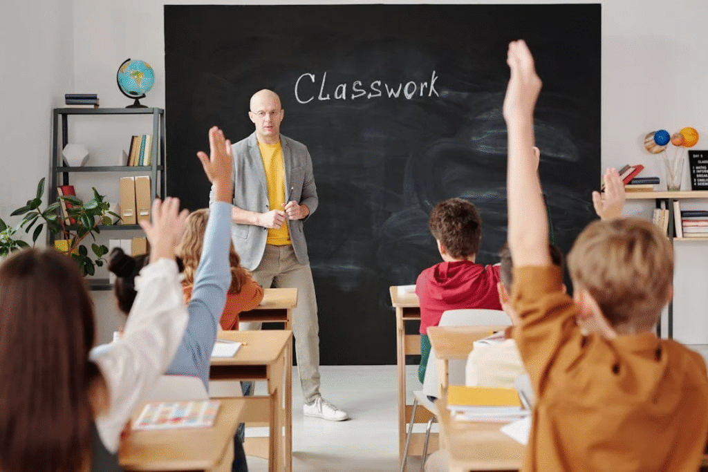 teacher and students in class room
