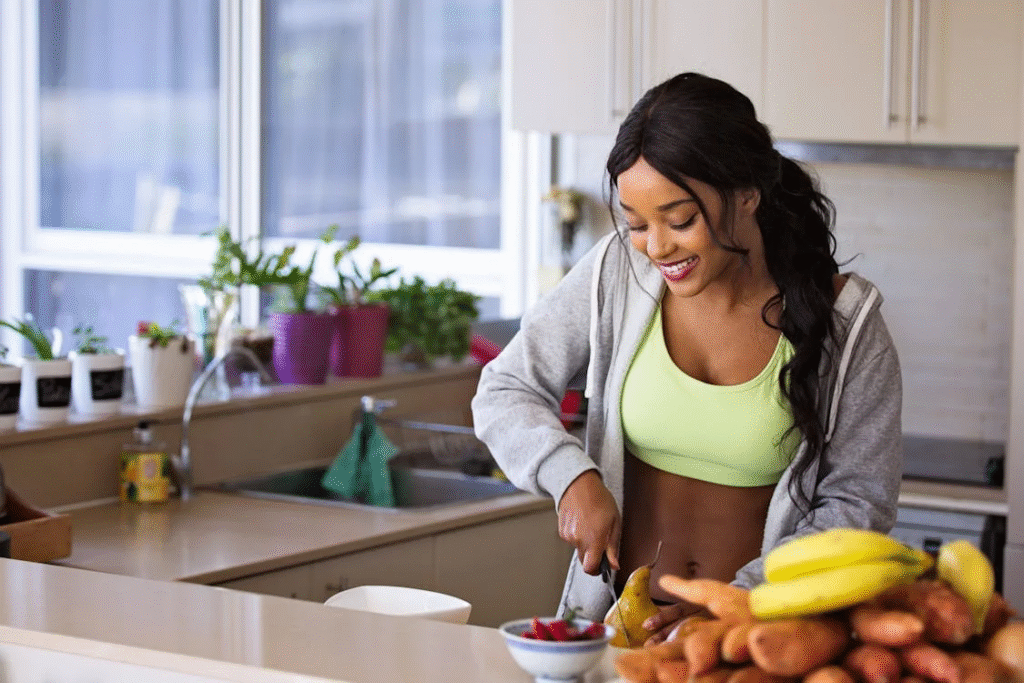 woman slicing fruit