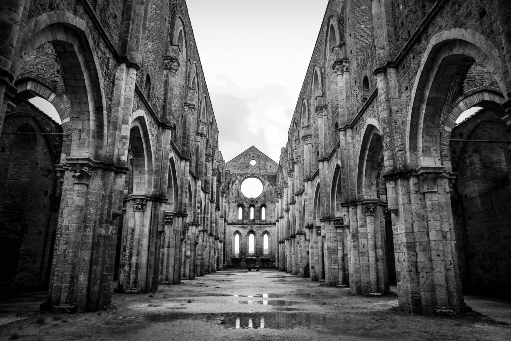 black and white photo of cathedral