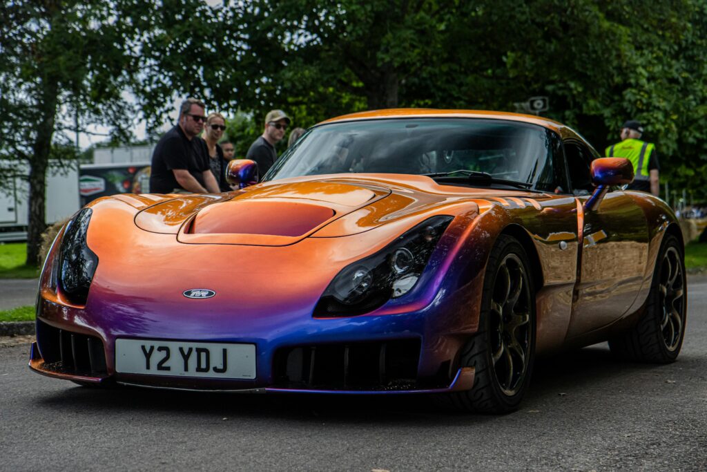 Pearlescent TVR Sagaris Sports Car Parked on a Street