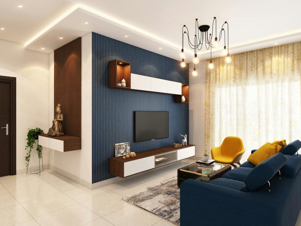 Living Room with blue wall