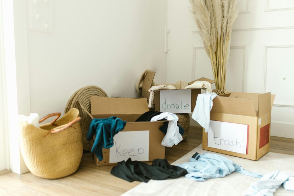 boxes and clothing