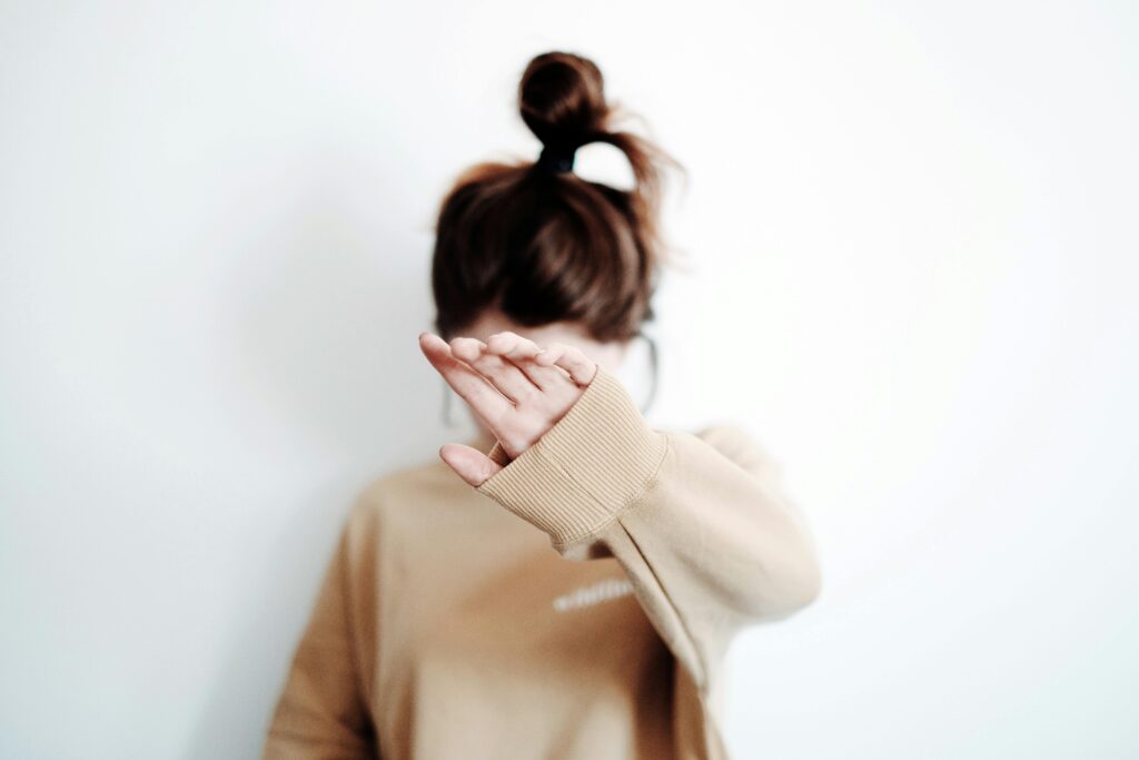 woman with hand out