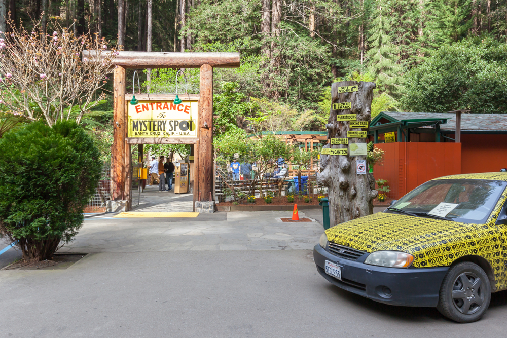 Santa Cruz, California, USA - March 31, 2018: Entrance of Mystery Spot. The Mystery Spot is a visual illusion–based tourist attraction near Santa Cruz, California,