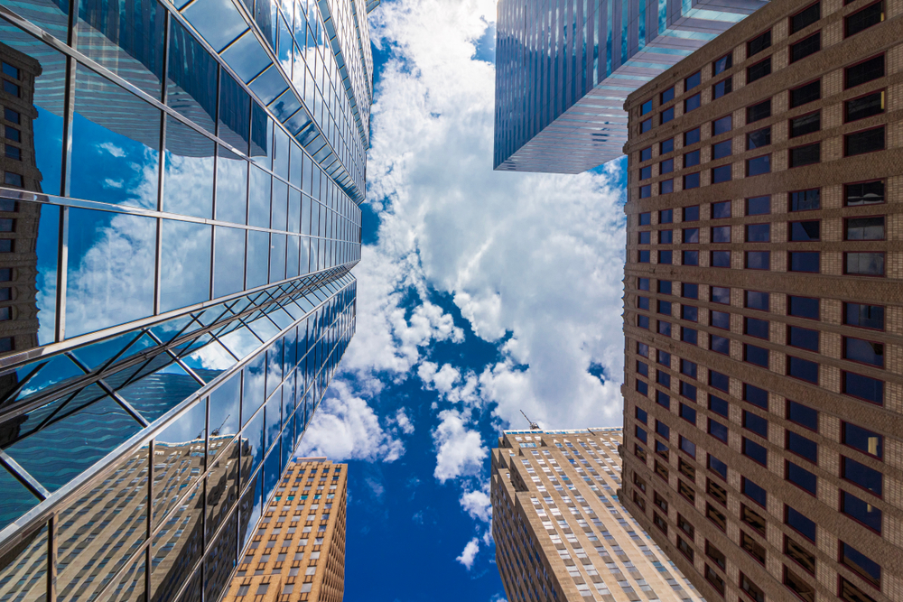 Look up view of downtown OKC.