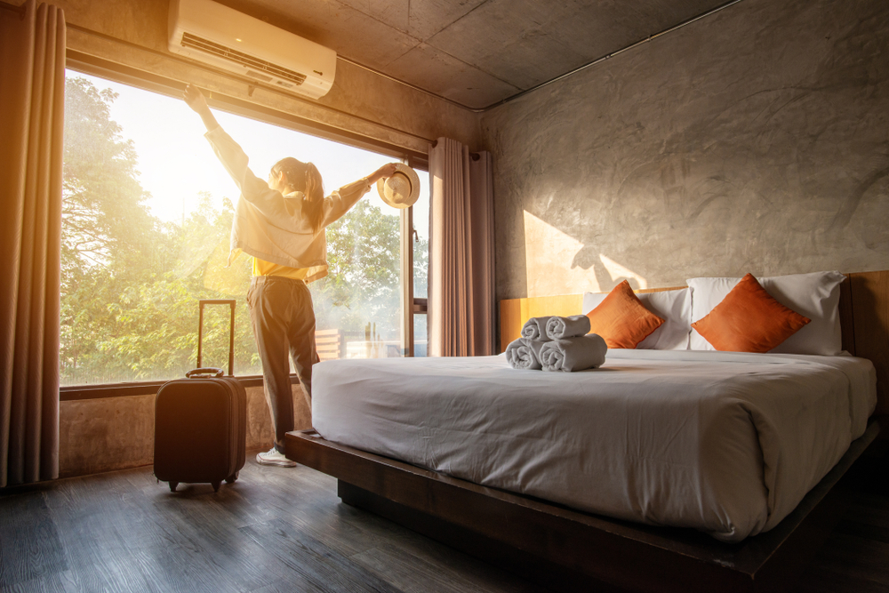 woman in hotel room