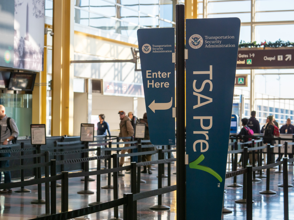 Washington, DC DECEMBER 26, 2018: TSA precheck fast lane line before security at Reagan National Airport
