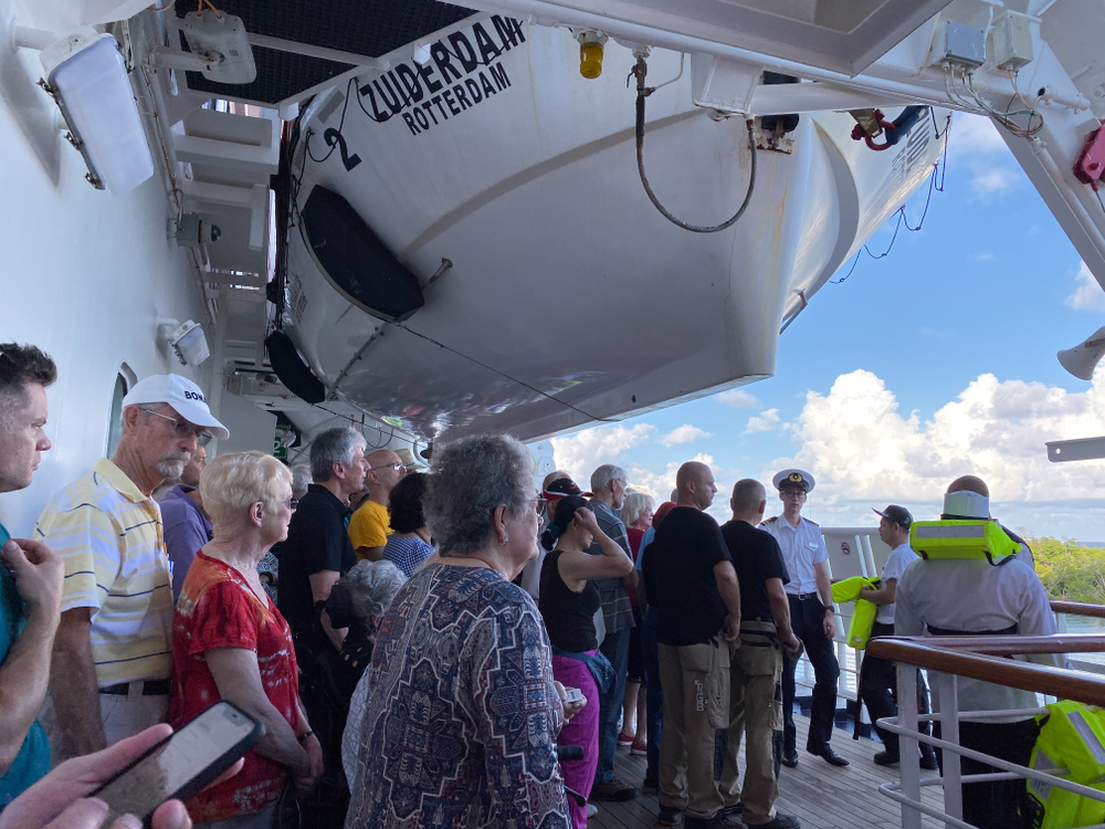 Ft. Lauderdale, FL/USA-10/30/19: A cruise ship muster drill where all passengers and crew are to report to their assembly station is in case of emergency.