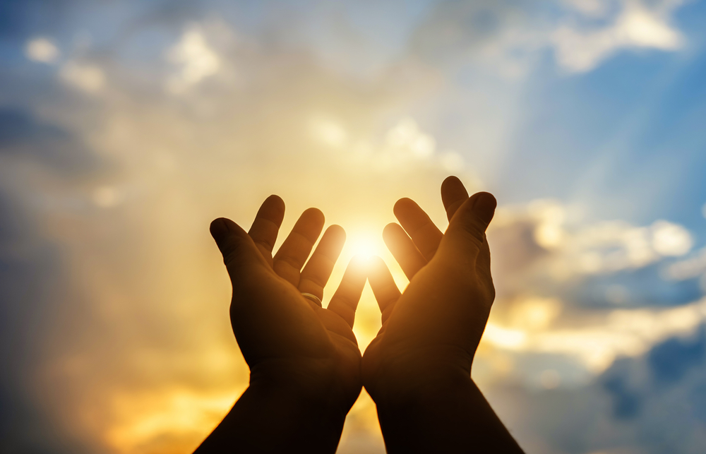 Human hands open palm up worship. Eucharist Therapy Bless God Helping Repent Catholic Easter Lent Mind Pray. Christian Religion concept background. fighting and victory for god