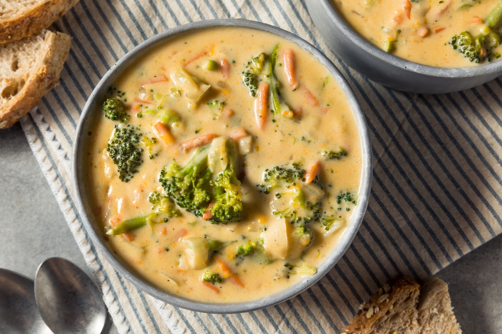 Homemade Healthy Broccoli Cheddar Soup with Bread