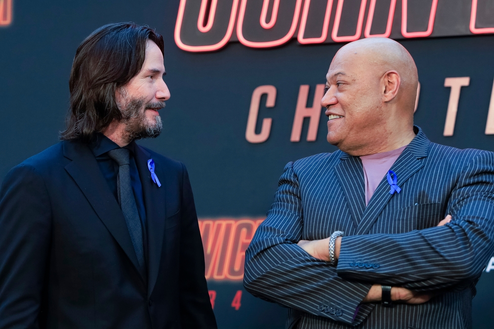 LOS ANGELES - MARCH 20, 2023: Keanu Reeves, Laurence Fishburne at the Premiere of Lionsgate's John Wick: Chapter 4 at the TCL Chinese Theatre IMAX.