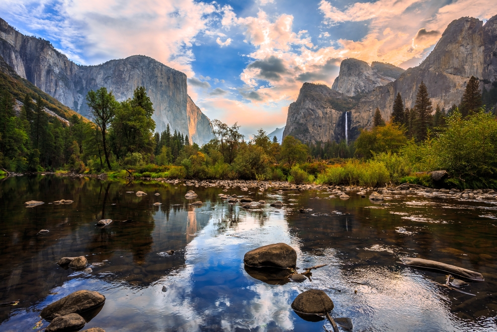 Beautiful Cloudy Sunrise on Yosemite Valley View, Yosemite National Park, California