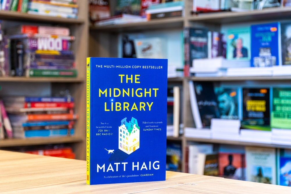Setif, Algeria - October 07, 2023: Close-up of Matt Haig's The Midnight Library novel in the bookshop.