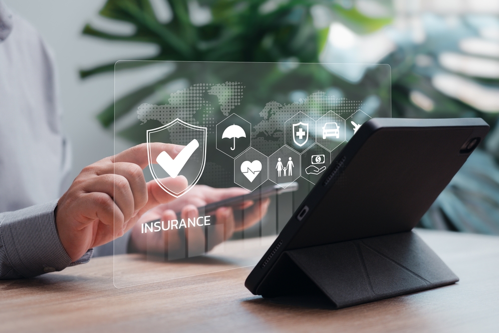 International standard insurance, Healthcare, Medical business with virtual graph concept, Businessmen show Insurance conditions on tablets screen financial, life, family, accident logistics insurance