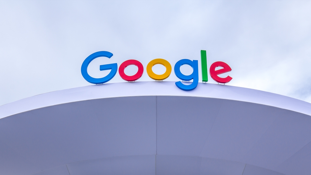Las Vegas, NV 1-10-2024: Google booth during CES at Convention Center. Colorful company logo stands out above circular roof. Well known for its search engine, Google is an American technology company.