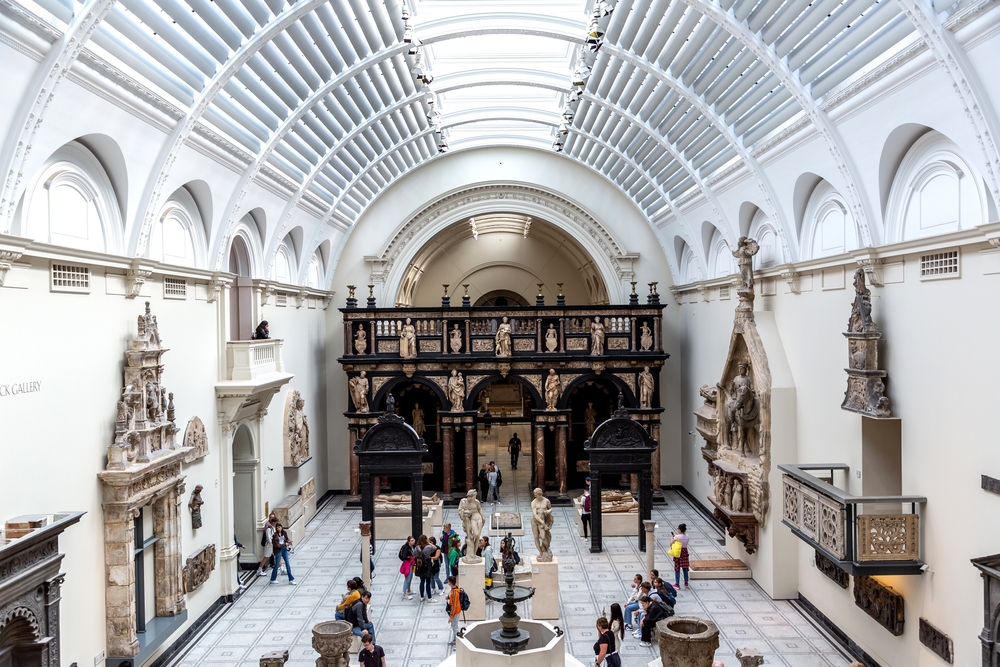 LONDON, UK - SEPTEMBER 26, 2023: The Renaissance Gallery at Victoria and Albert Museum in London - is the world's largest museum of decorative arts and design, UK