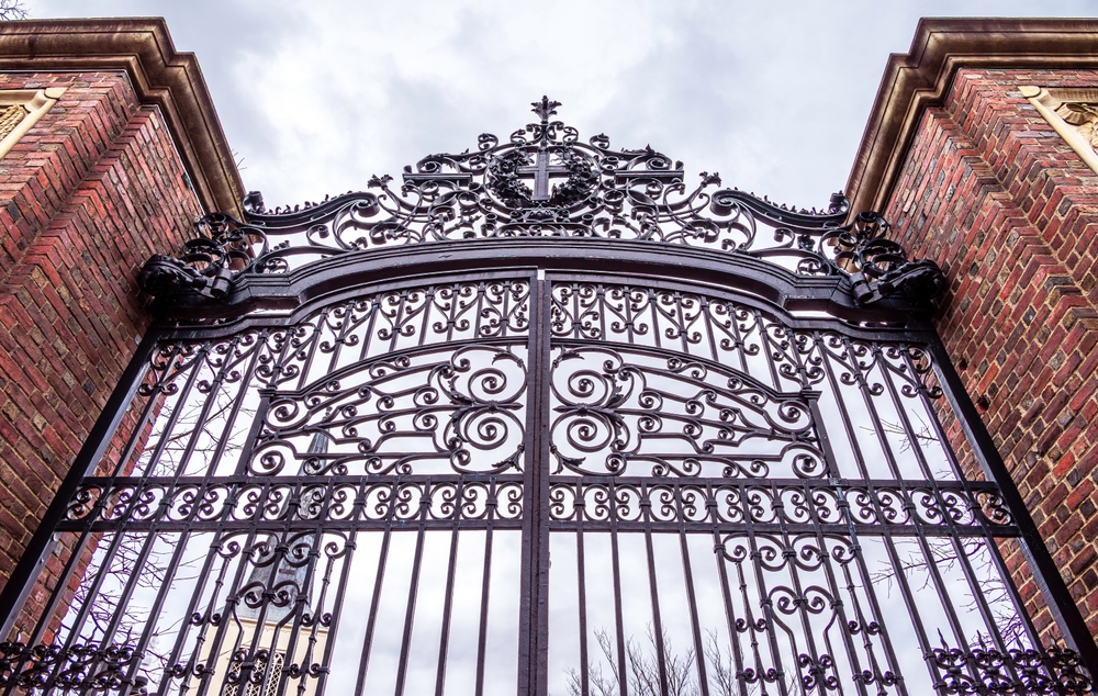 Harvard University iron gate in Cambridge, Massachusetts, USA.