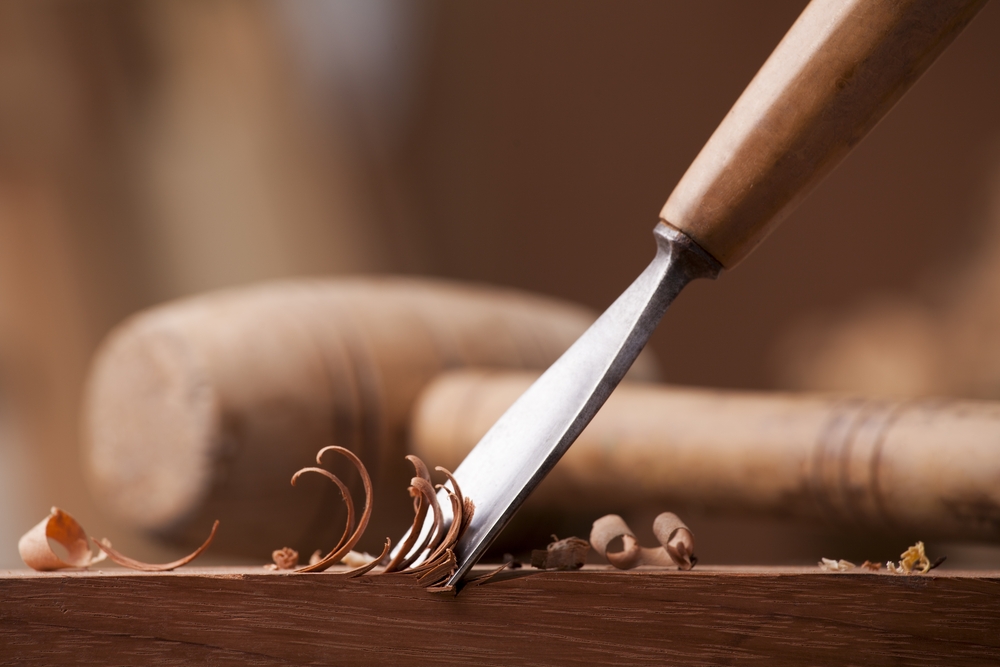 closeup gouge for wood on carpenter workbench