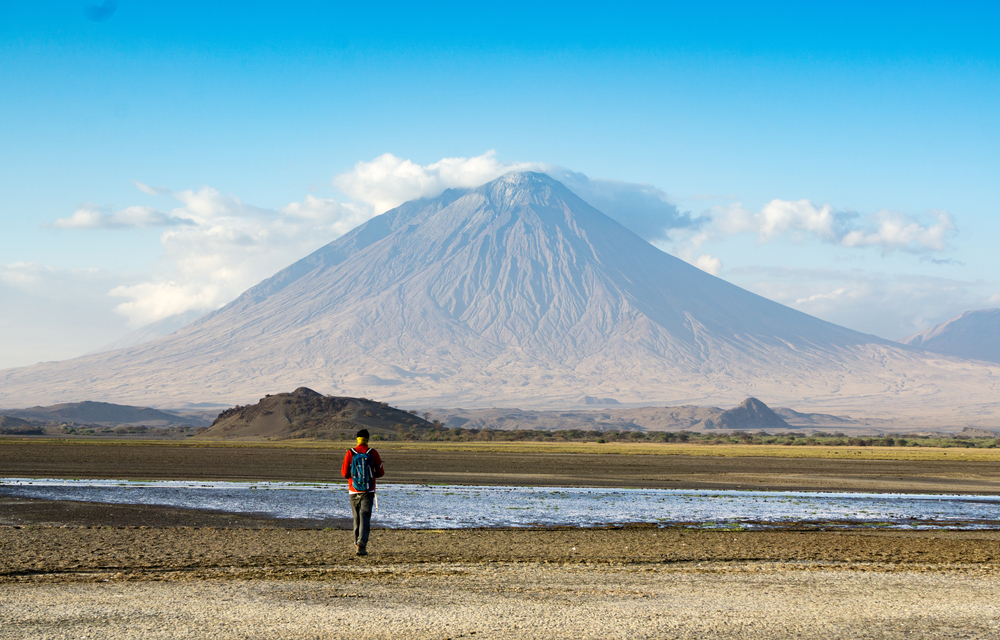 Lake Natron, the largest lake in the East African Rift Valley in Tanzania and to a small extent in Kenya, known for its pink flamingos