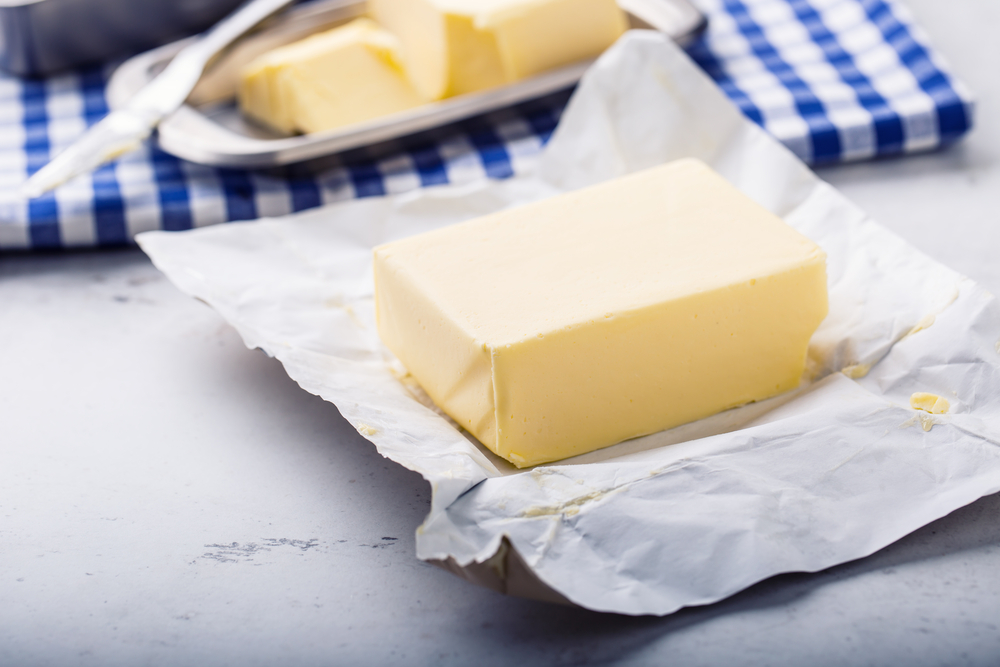 Fresh butter on the kitchen table.